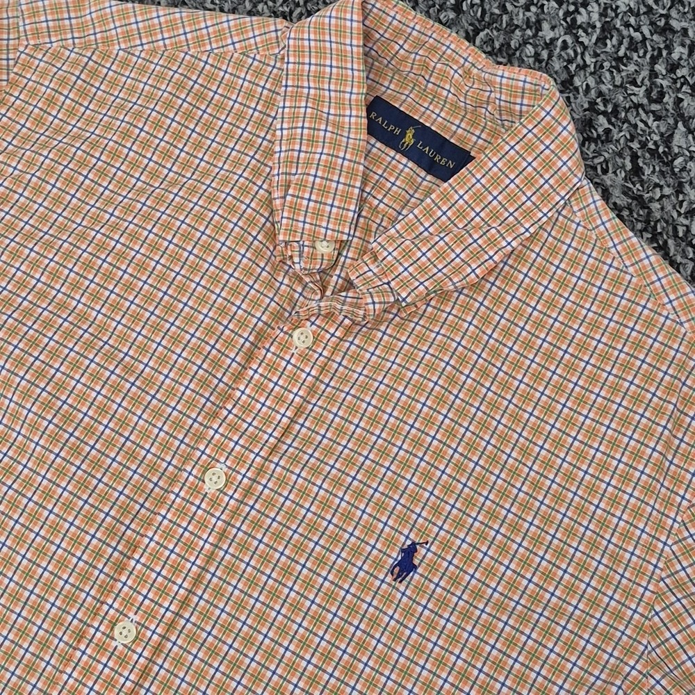 Ralph Lauren Button‎ Down Shirt Mens Large Orange Plaid Short Sleeve